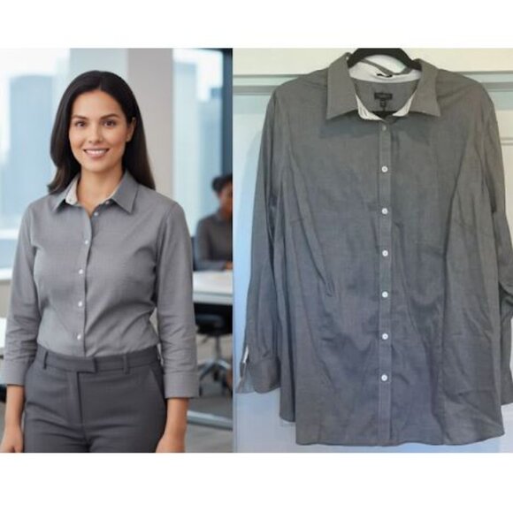 Talbots 100% Cotton Black/White Dobby Wrinkle Resistant Button Up Shirt, 22P - Picture 1 of 7